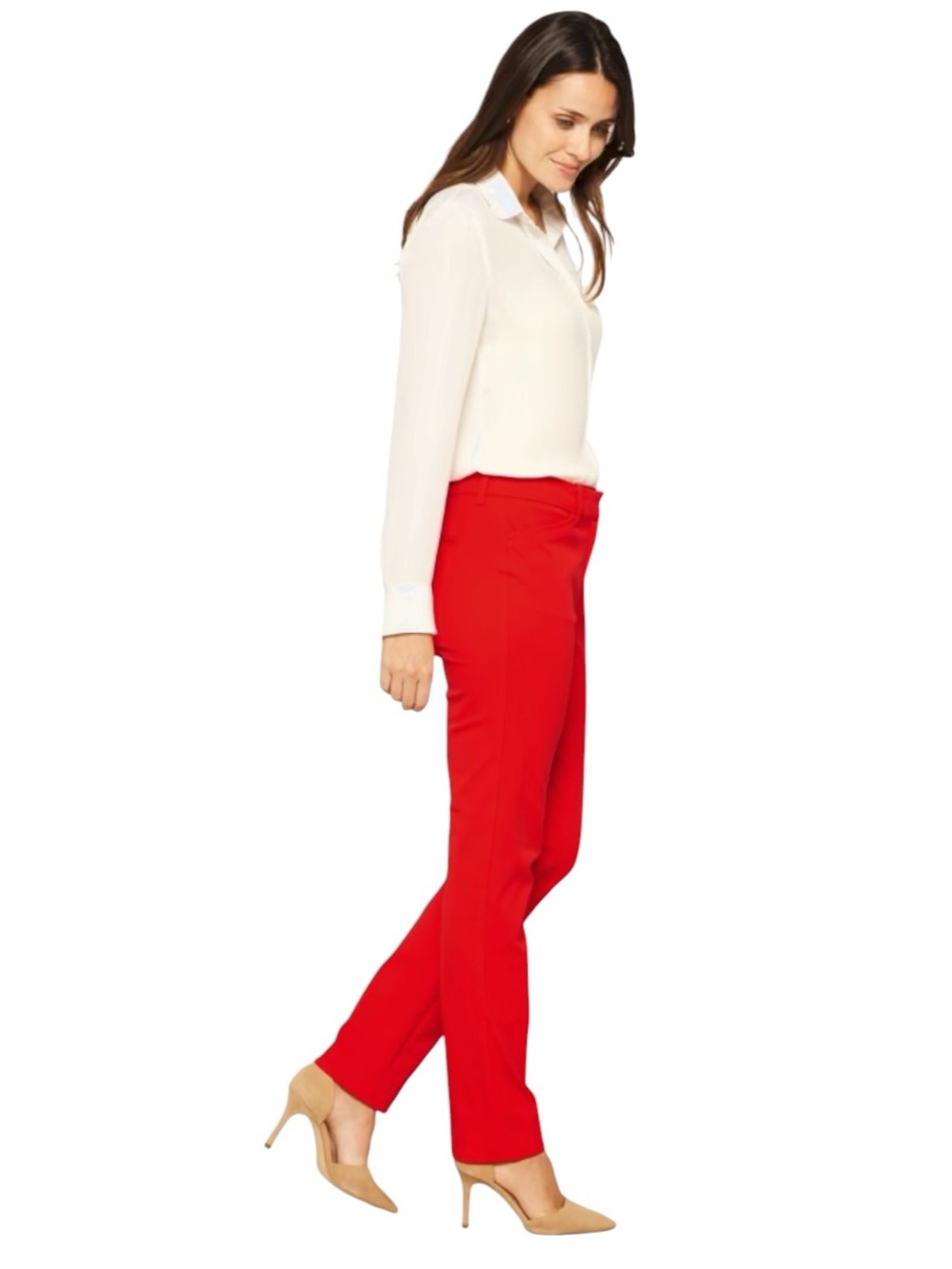 Women's Red Straight-Leg Dress Pants - Picture 2 of 3